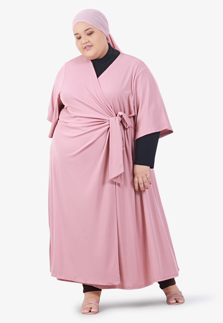 Wilda Ribbed Faux Wrap Midi Dress - Pink
