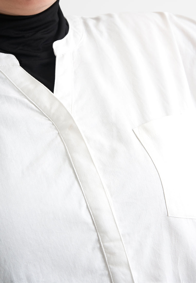 Zeah Linen Stand Collar Top - White